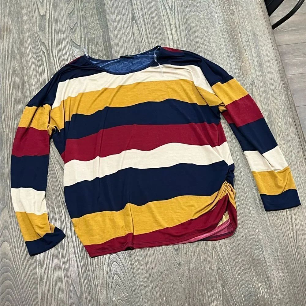 Zenobia Striped Long Sleeve T-Shirt Colorblock Crewneck Multicolor Size XL